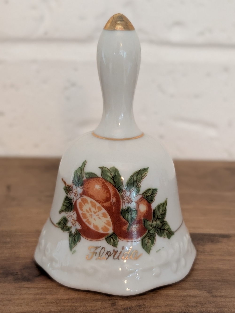Vintage Florida‎ Orange Floral Ceramic Souvenir Hand Bell - GF
